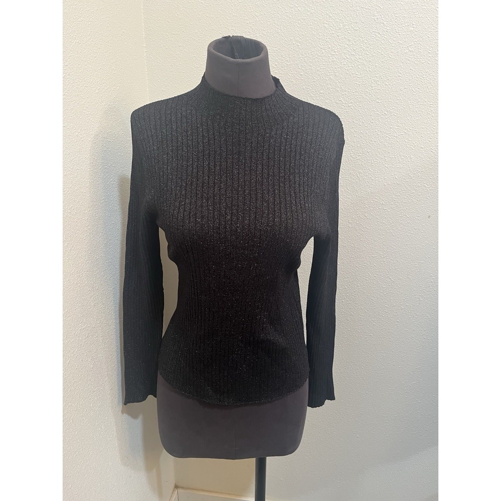 J.McLaughlin Maeve Metallic Ribbed‎ Knit Mock Neck Long Sleeve Shirt Size L